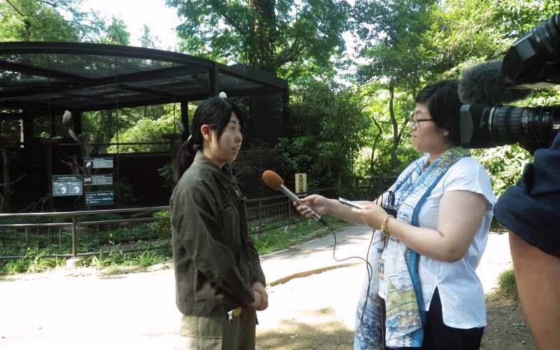 NHKのインタビューを受ける東條裕子さん